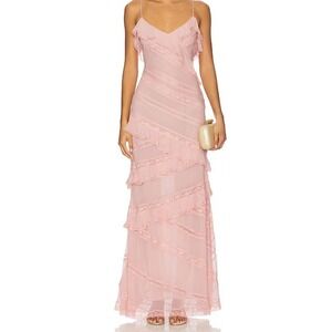 floral jacquard tiered maxi dress let me be LET ME BE Floral Jacquard Tiered Maxi Dress Women's Size SP Melon